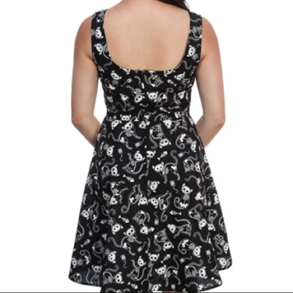ModCloth Black Mini Dress with White Skeleton Cat Print - Picture 4 of 4